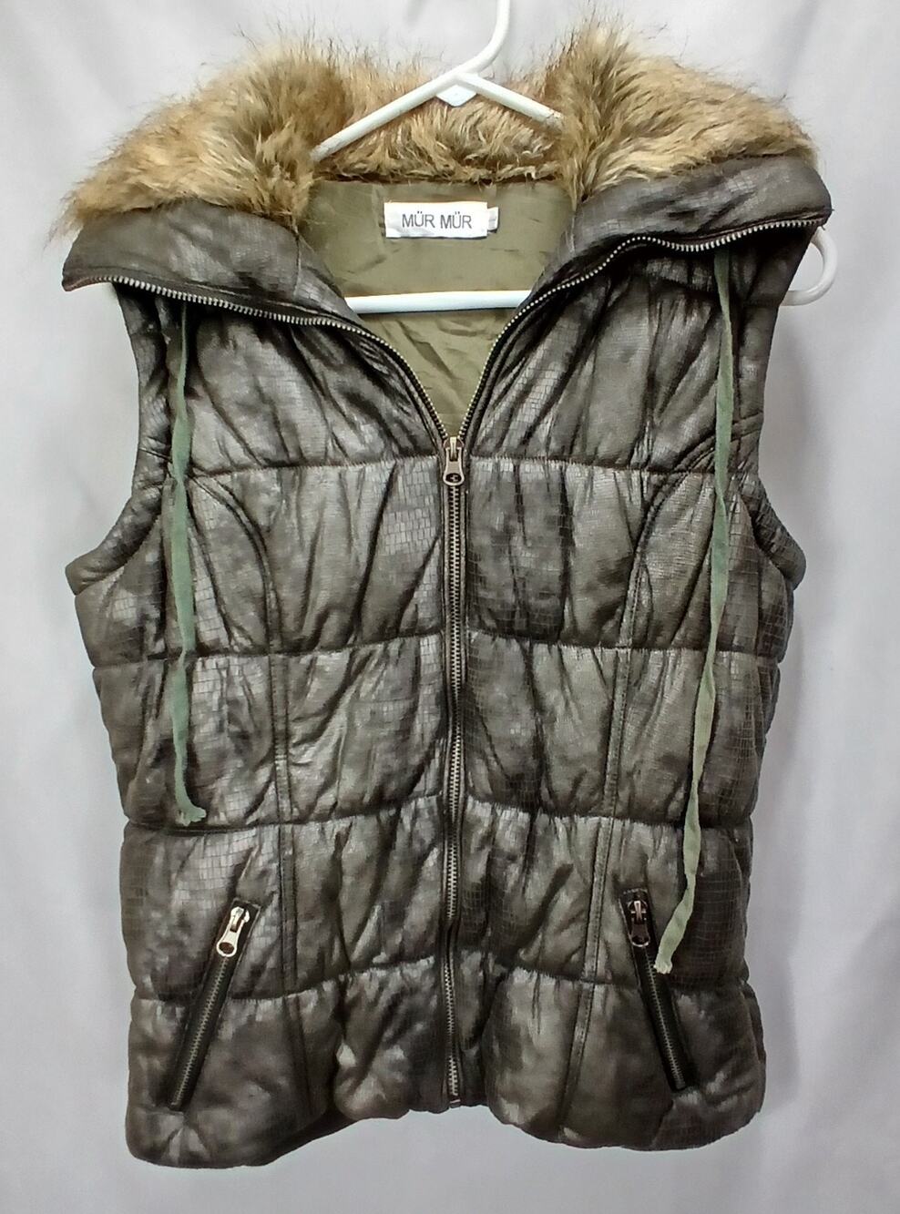 Designer Mur Mur Womens Vest/ Size** / Zip Front Faux Fur Collar Removeable Hood